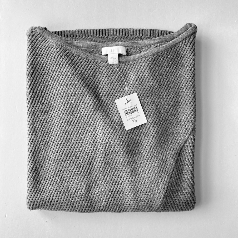 NWT Grey Pullover Sweater Texture J. Jill XS Relaxed Fit Boat Neck Cotton Blend